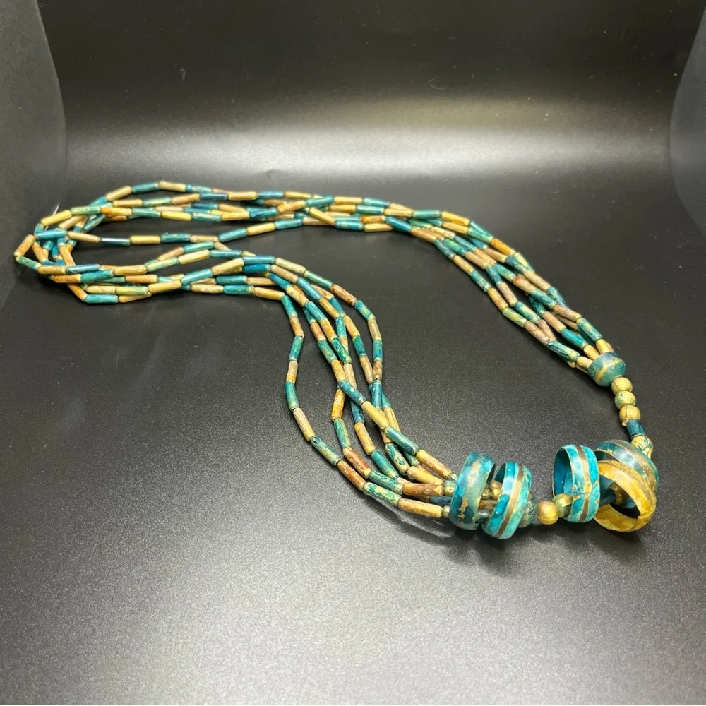 Vintage Style Boho Necklace Painted Wood Beads - Picture 7 of 14